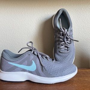 Grey and Light Blue- Nike Revolution 4 (Size 7)